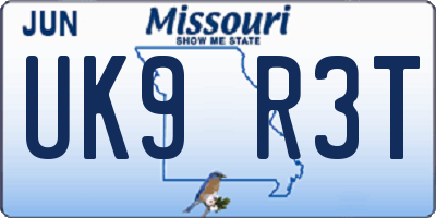 MO license plate UK9R3T