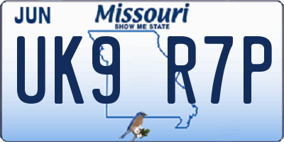 MO license plate UK9R7P