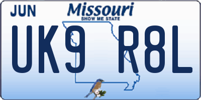MO license plate UK9R8L