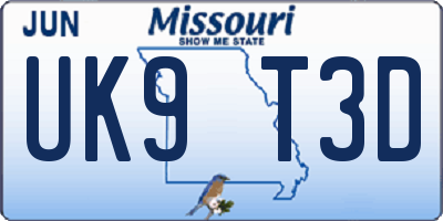 MO license plate UK9T3D