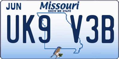 MO license plate UK9V3B