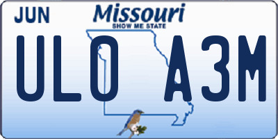 MO license plate UL0A3M
