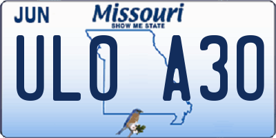 MO license plate UL0A3O
