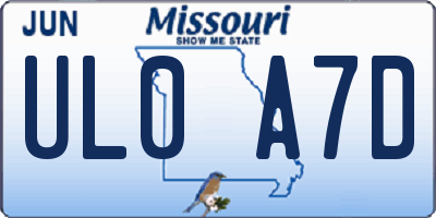 MO license plate UL0A7D
