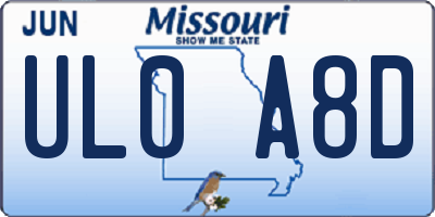 MO license plate UL0A8D