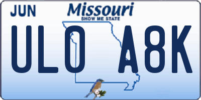MO license plate UL0A8K