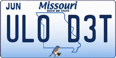 MO license plate UL0D3T