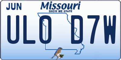 MO license plate UL0D7W