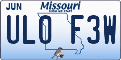 MO license plate UL0F3W