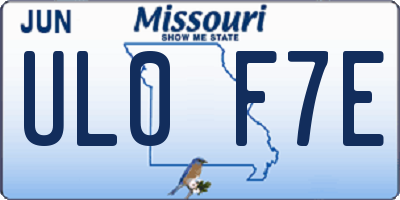 MO license plate UL0F7E