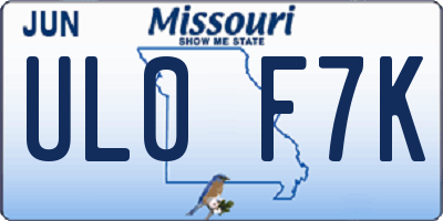 MO license plate UL0F7K