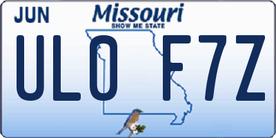 MO license plate UL0F7Z