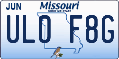 MO license plate UL0F8G