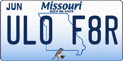 MO license plate UL0F8R