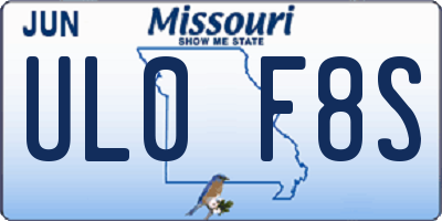 MO license plate UL0F8S