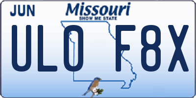 MO license plate UL0F8X