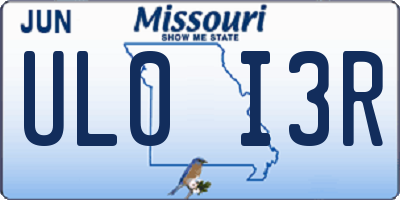 MO license plate UL0I3R