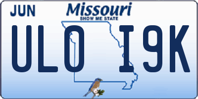 MO license plate UL0I9K