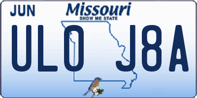 MO license plate UL0J8A