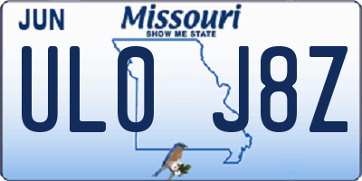 MO license plate UL0J8Z