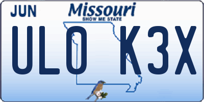 MO license plate UL0K3X