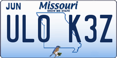 MO license plate UL0K3Z