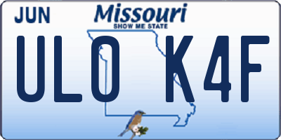 MO license plate UL0K4F