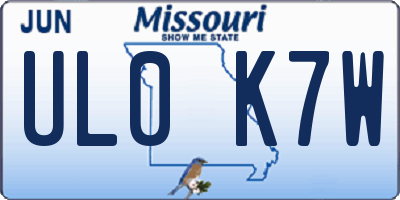 MO license plate UL0K7W
