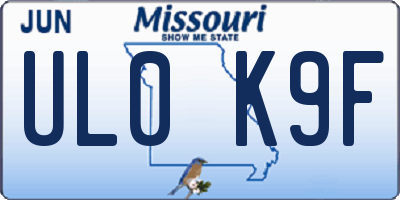 MO license plate UL0K9F