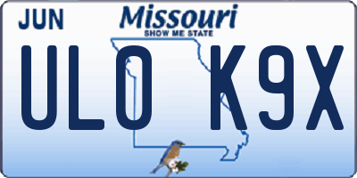MO license plate UL0K9X