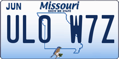 MO license plate UL0W7Z