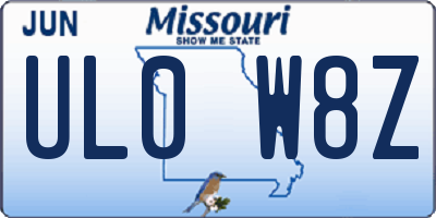 MO license plate UL0W8Z