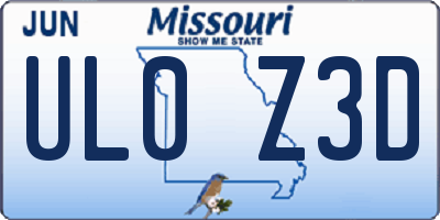 MO license plate UL0Z3D