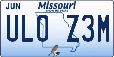 MO license plate UL0Z3M