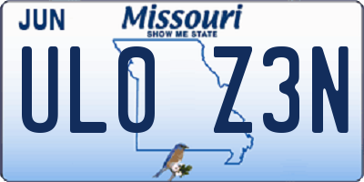 MO license plate UL0Z3N