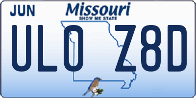 MO license plate UL0Z8D