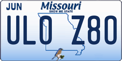 MO license plate UL0Z8O