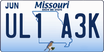 MO license plate UL1A3K