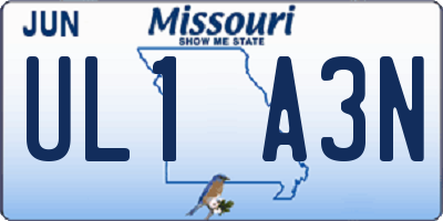 MO license plate UL1A3N