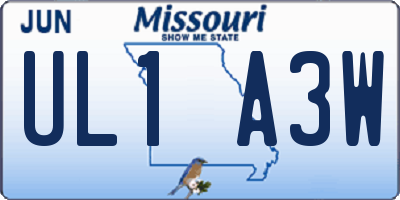 MO license plate UL1A3W