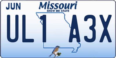 MO license plate UL1A3X