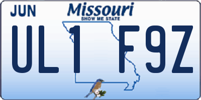 MO license plate UL1F9Z