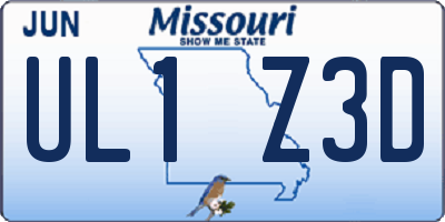 MO license plate UL1Z3D