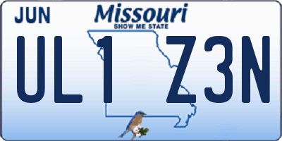 MO license plate UL1Z3N