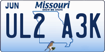 MO license plate UL2A3K