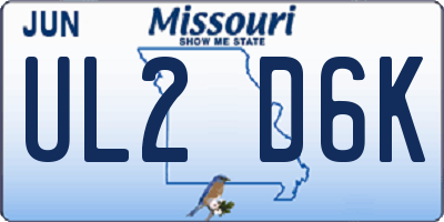 MO license plate UL2D6K