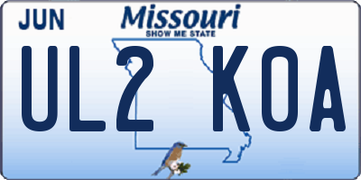 MO license plate UL2K0A
