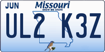 MO license plate UL2K3Z