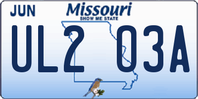 MO license plate UL2O3A