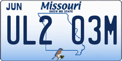 MO license plate UL2O3M